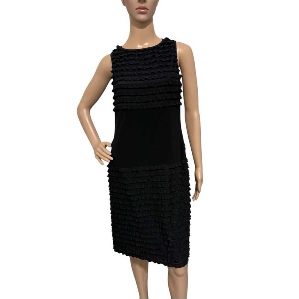 Joseph Ribkoff Black Tiered Ruffle‎ Sleeveless Dress Size 12 Missing Belt